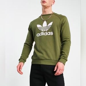 Adidas Originals Adicolor Trefoil Men's Olive Crewneck Sweater Size Small
